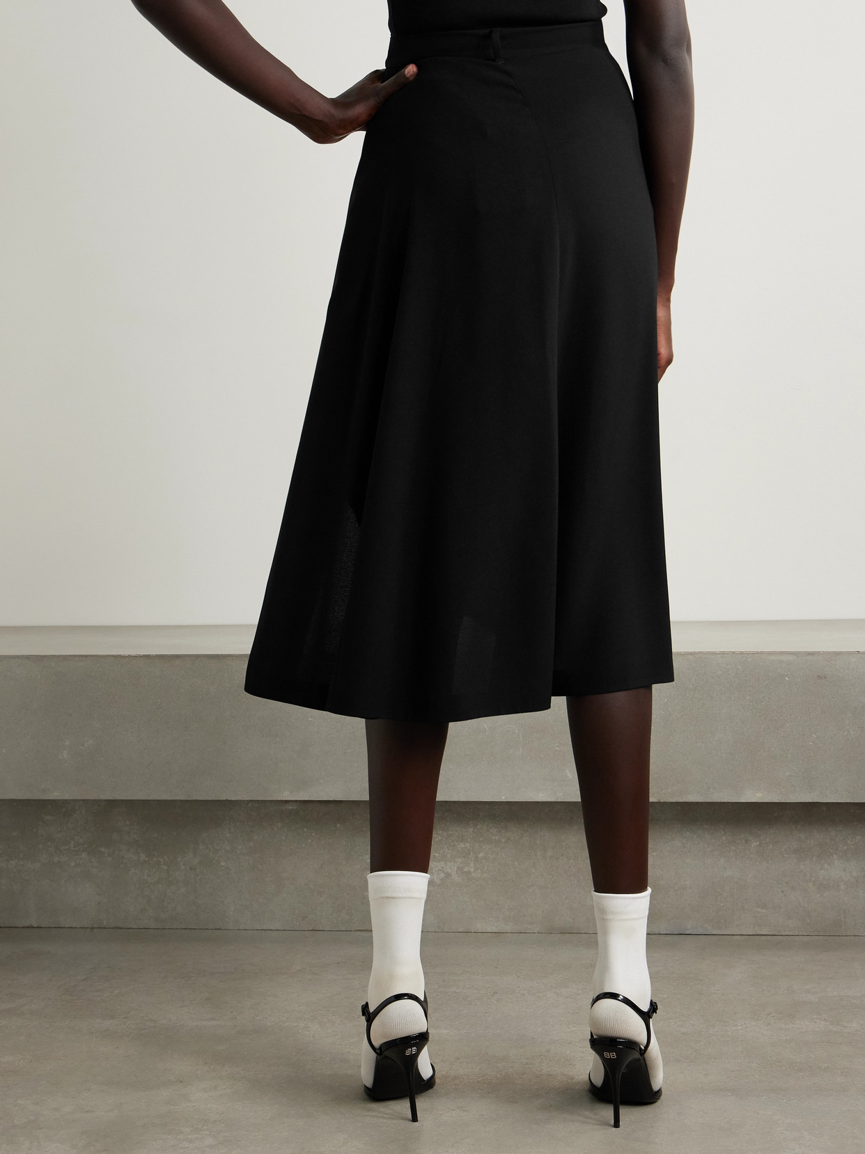 Balenciaga Draped Wrap-effect Crepe Midi Skirt In Black