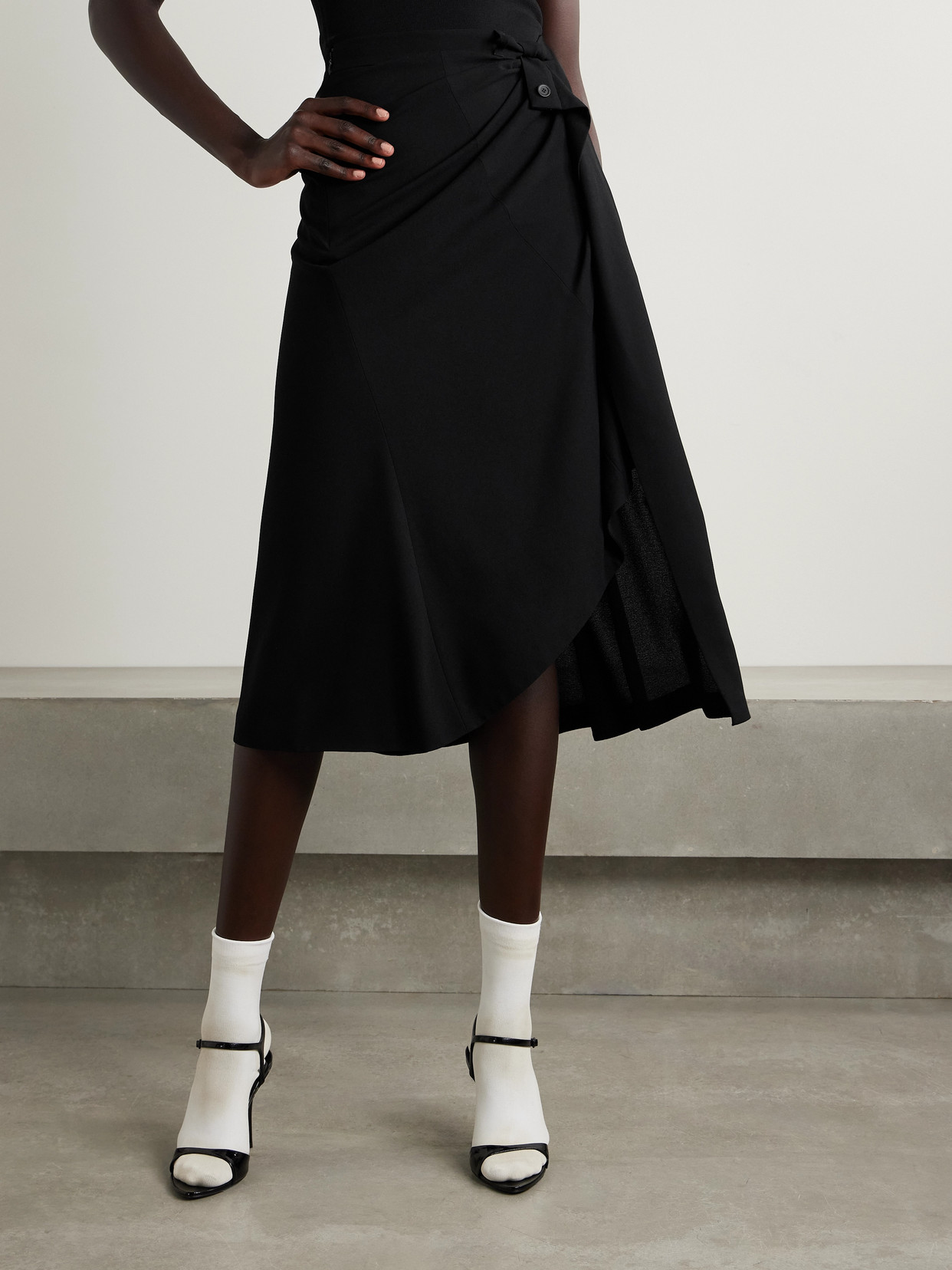Balenciaga Draped Wrap-effect Crepe Midi Skirt In Black