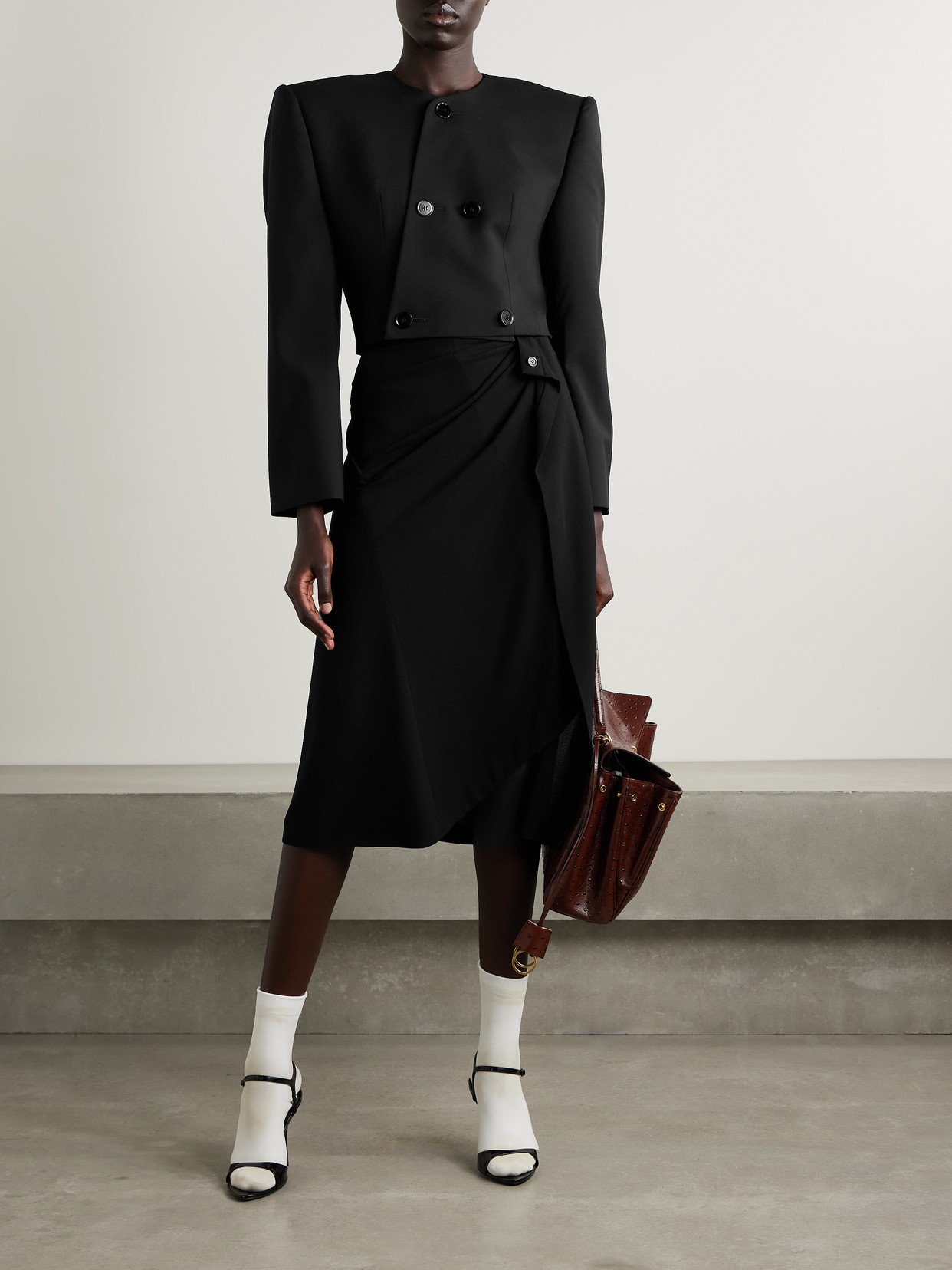 Balenciaga Draped Wrap-effect Crepe Midi Skirt In Black
