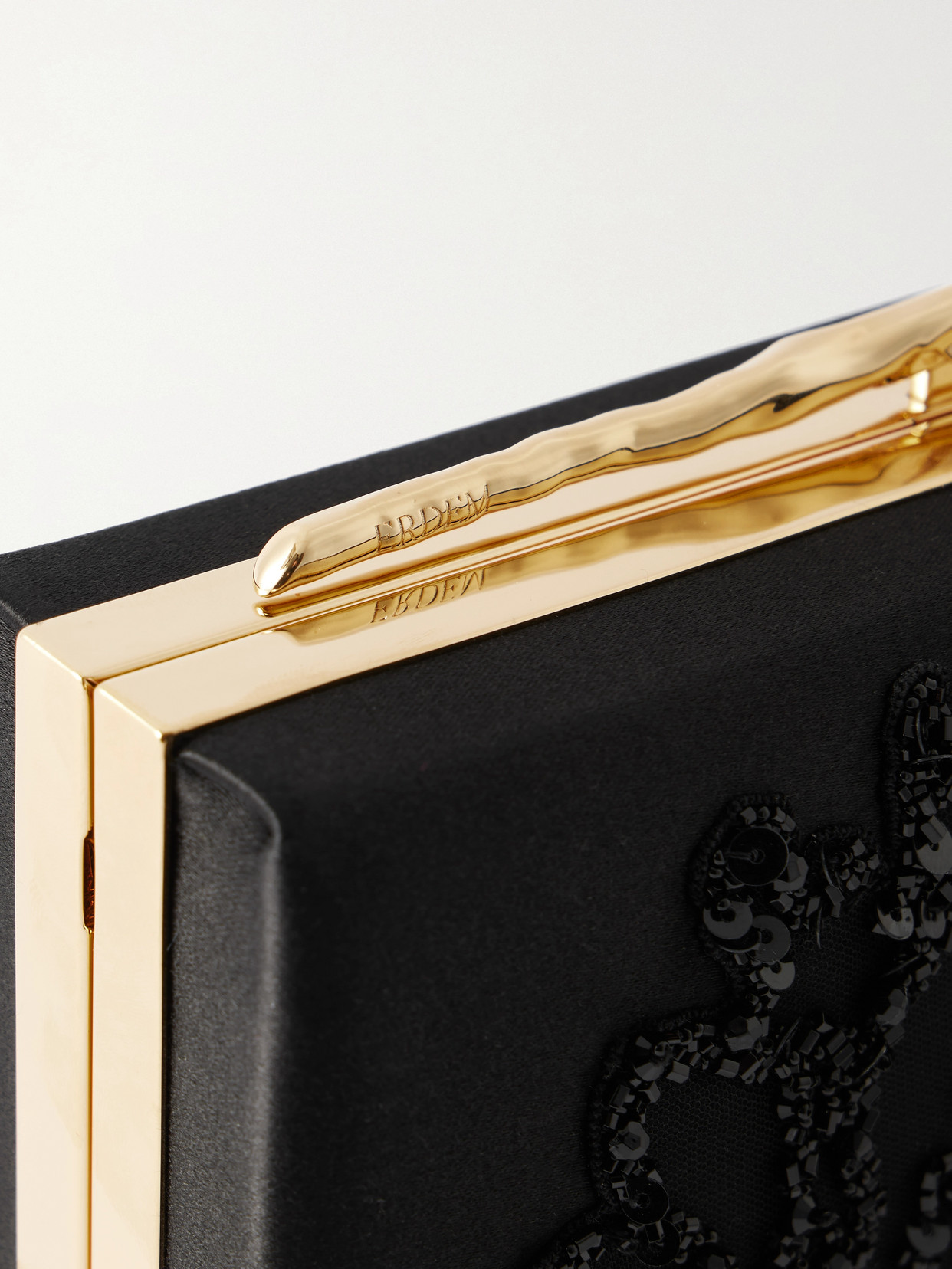 Erdem Bloom Embellished Satin Clutch In Black