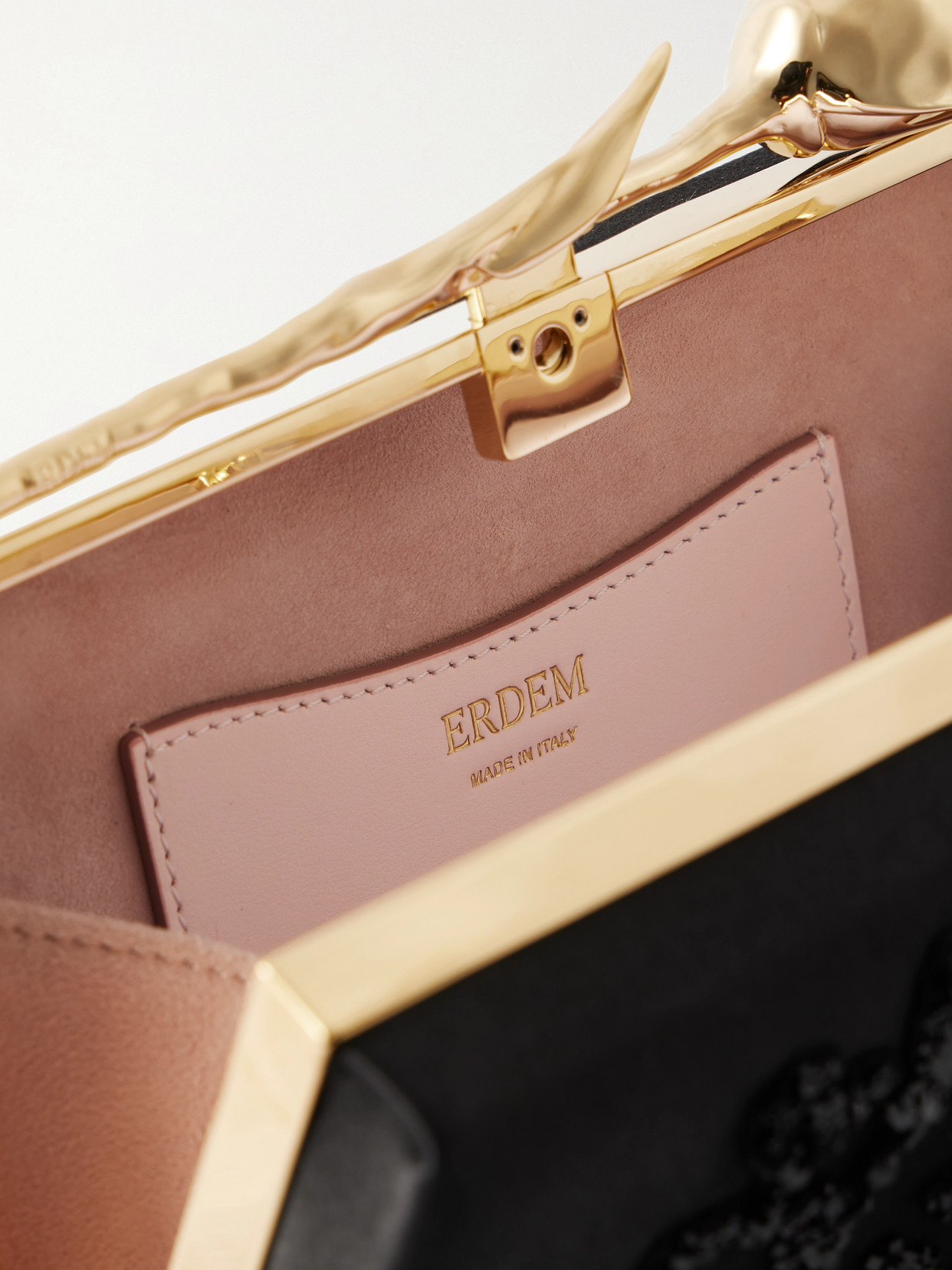 Erdem Bloom Embellished Satin Clutch In Black