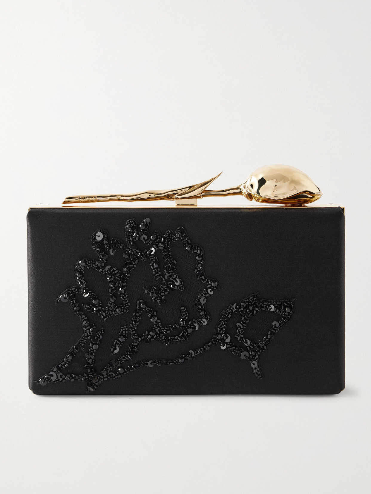 Erdem Bloom Embellished Satin Clutch In Black