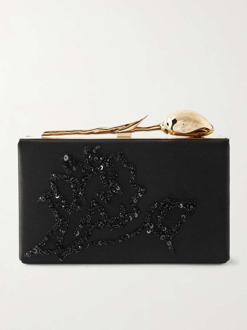 Erdem Bloom Embellished Satin Clutch