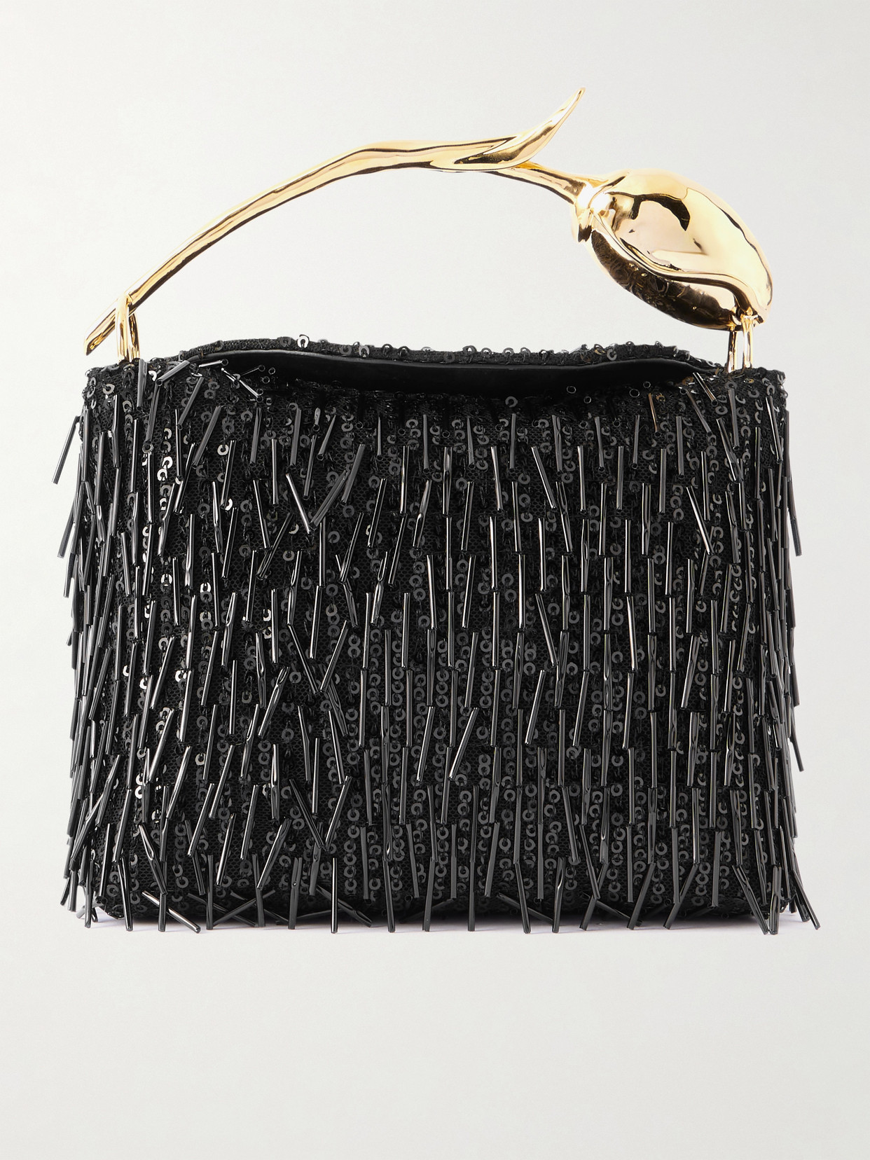 Erdem Bloom Mini Embellished Mesh Clutch In Black