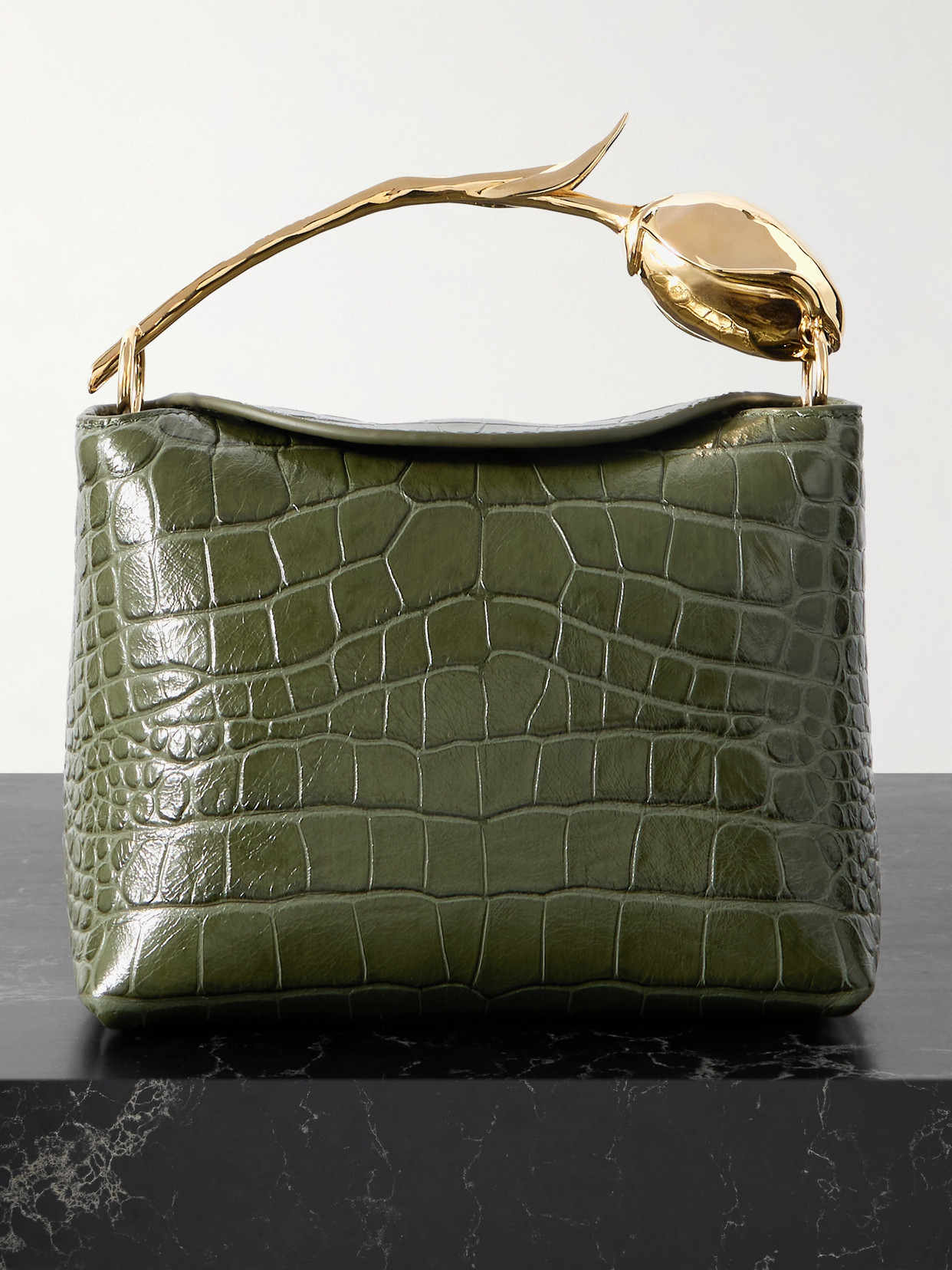 Erdem Bloom Mini Croc-effect Leather Clutch In Green