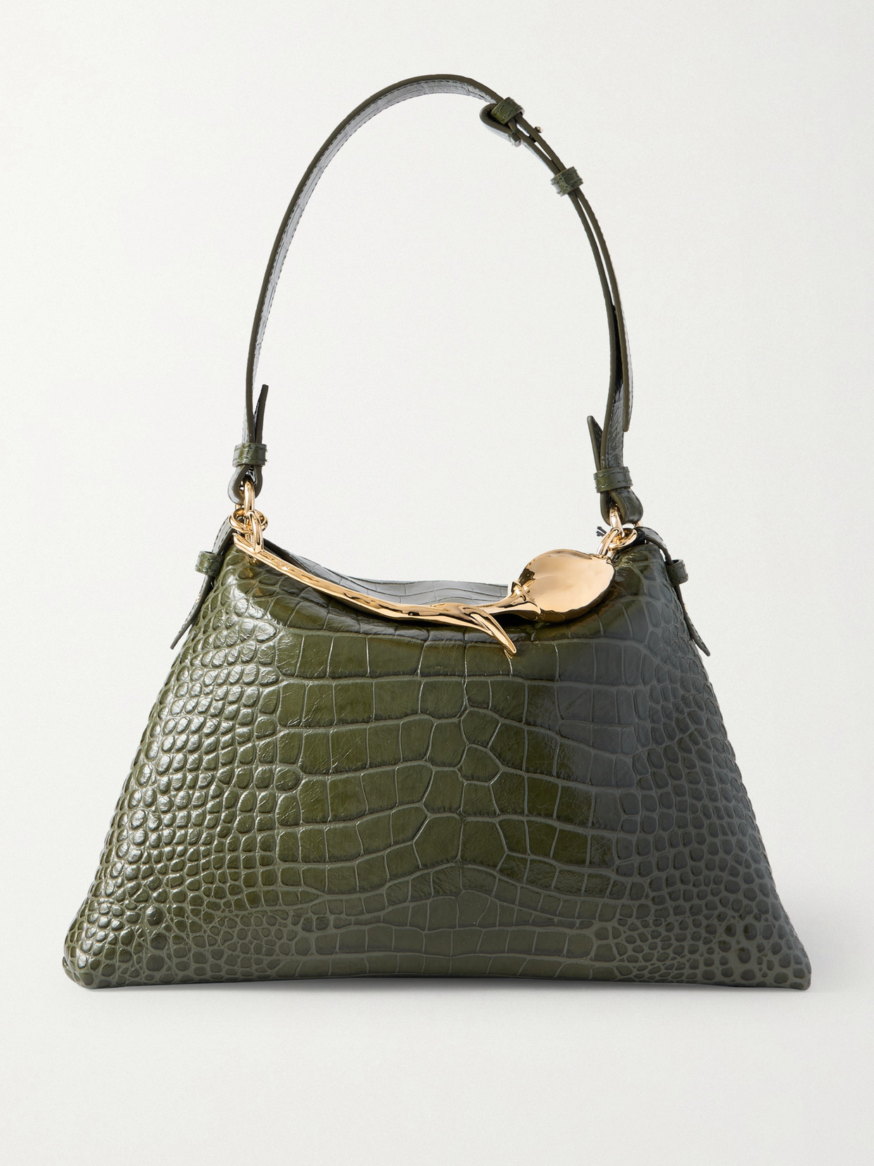 Erdem Bloom Large Embellished Croc-effect Leather Shoulder Bag In Green