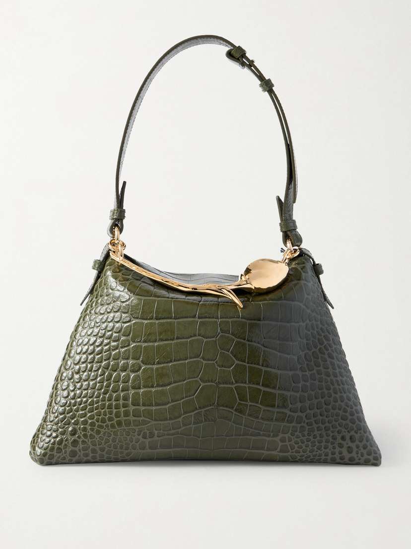 Erdem Bloom Large Embellished Croc-effect Leather Shoulder Bag