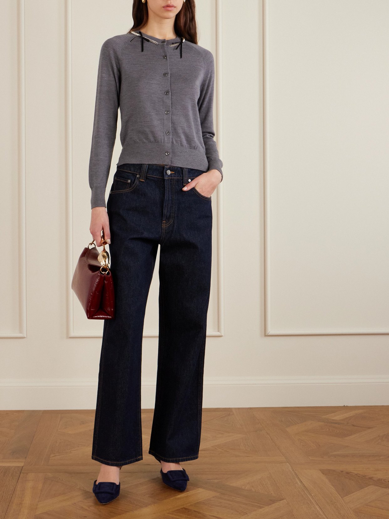 Erdem Bloom Midi Patent-leather Bag In Red