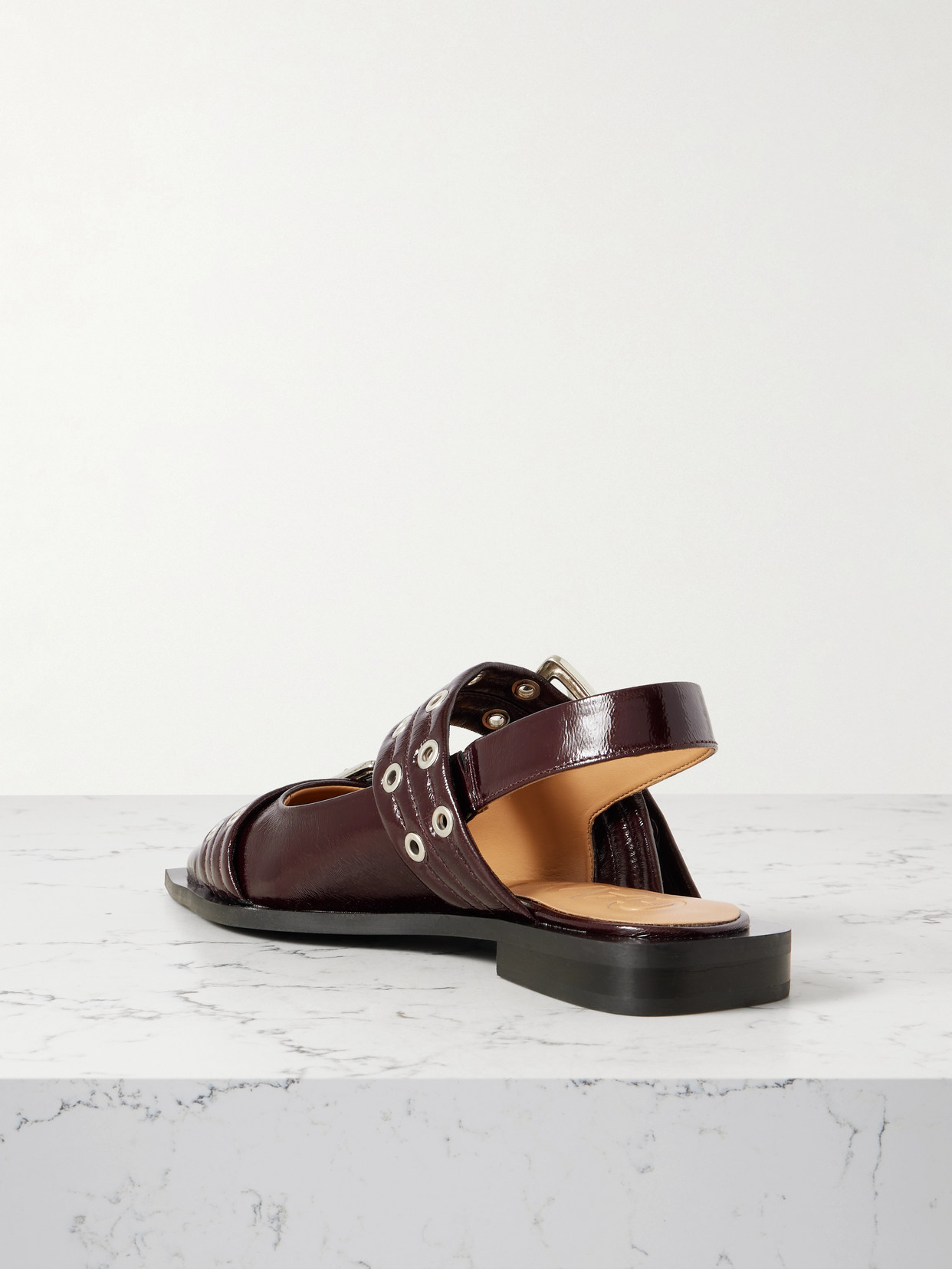 Ganni Embellished Glossed Recycled Point-toe Slingback Flats
