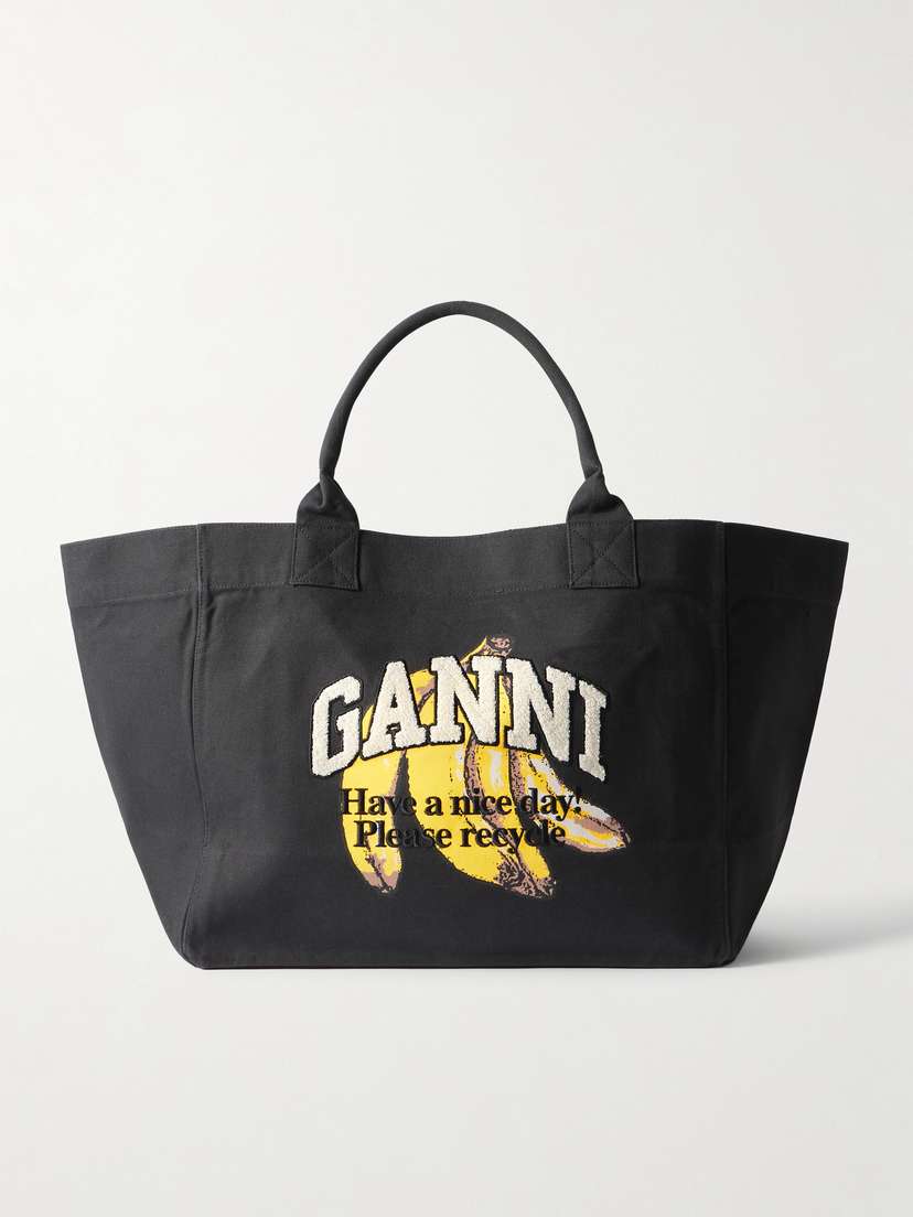 Ganni Printed Cotton-canvas Tote