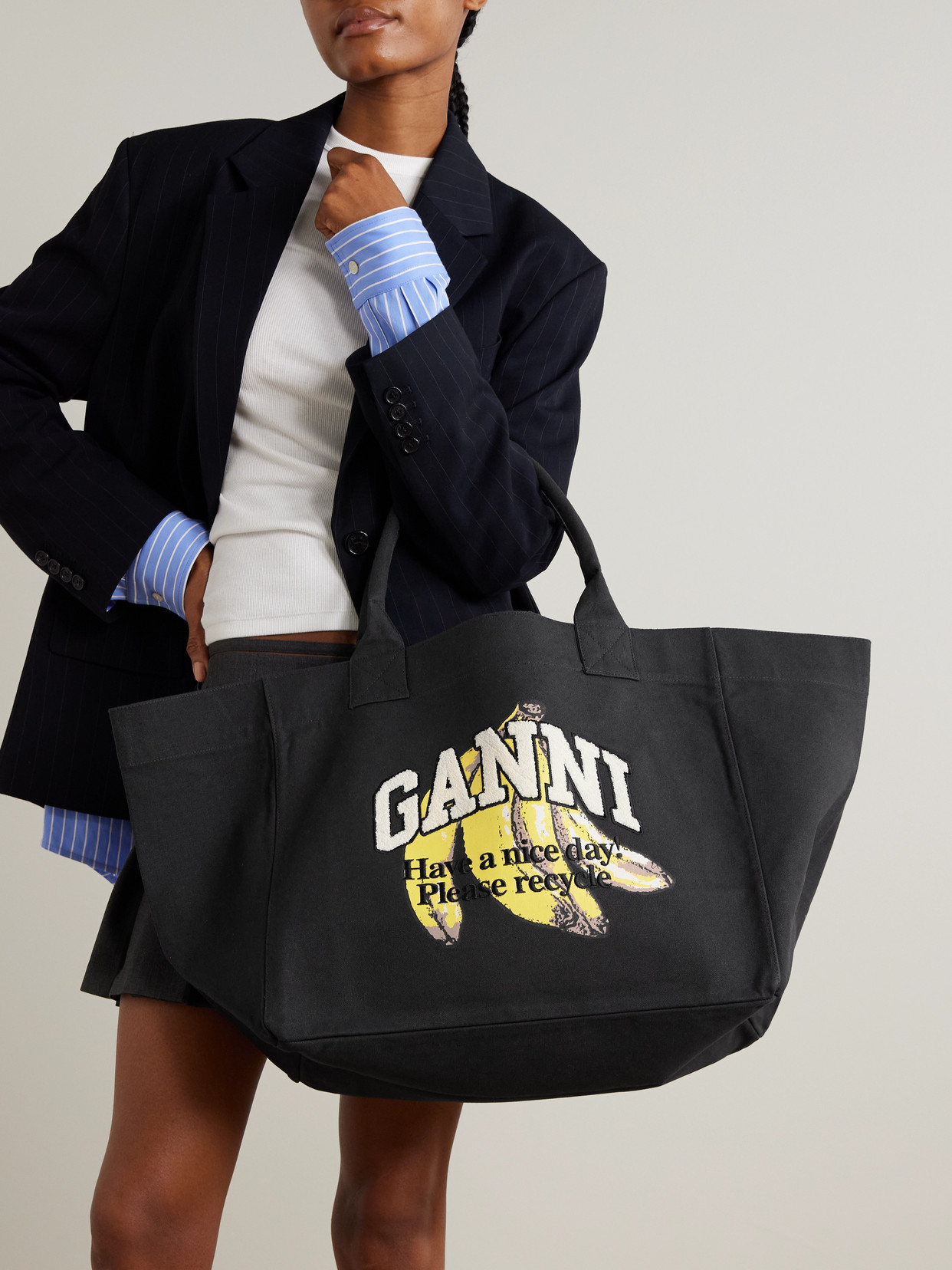 Ganni Printed Cotton-canvas Tote