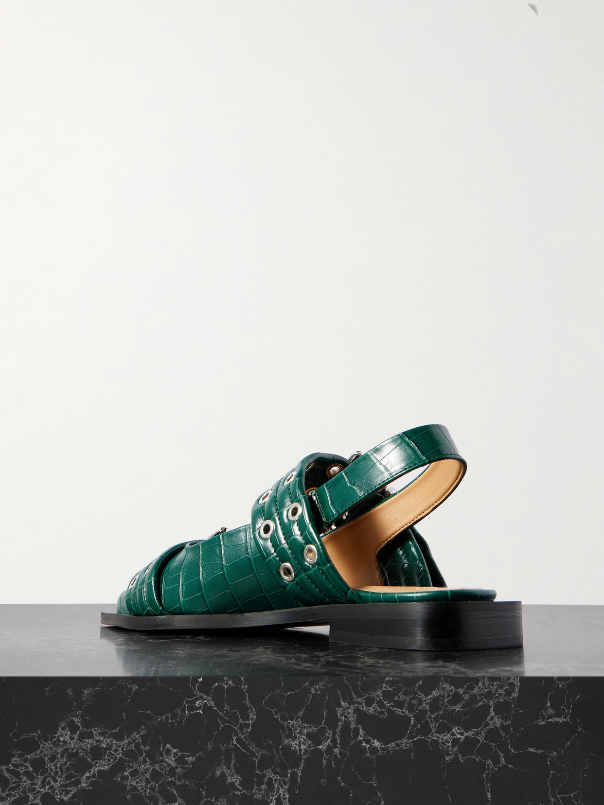 Ganni Embellished Glossed Recycled Point-toe Slingback Flats