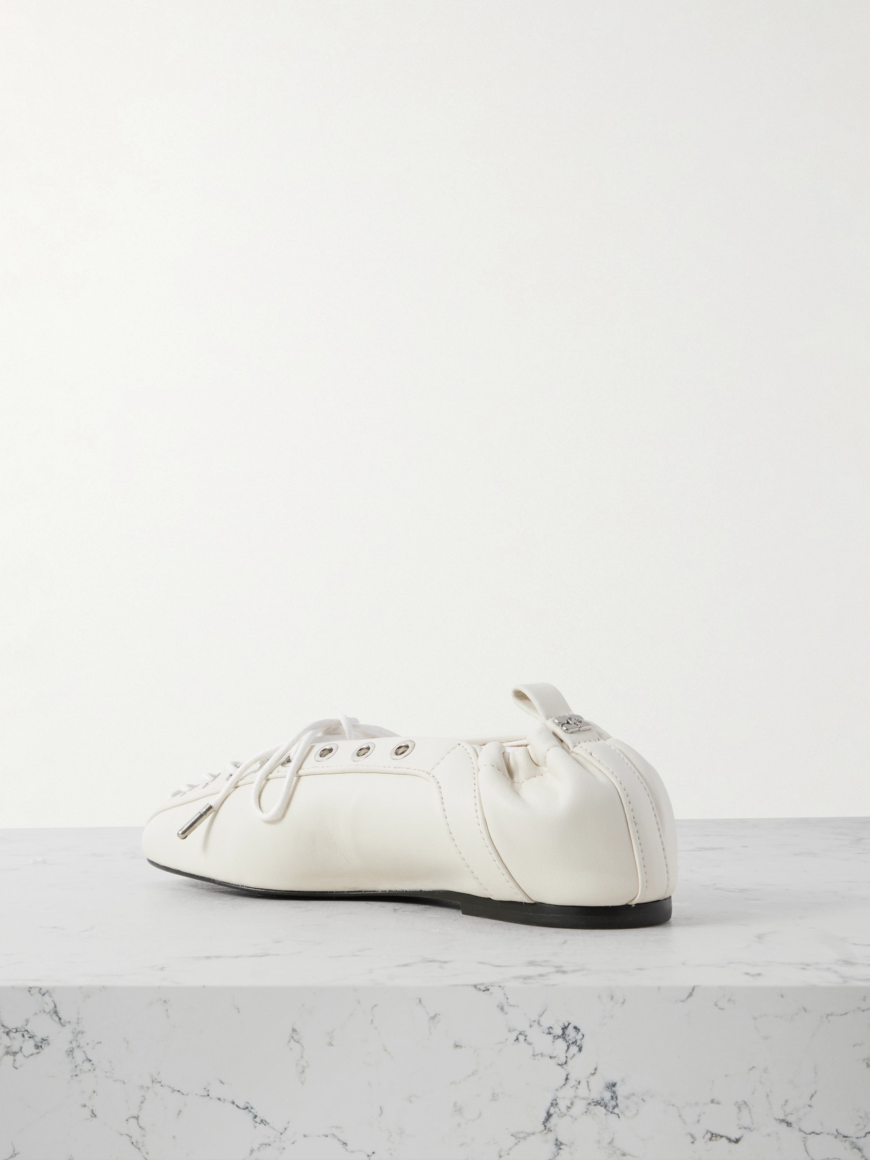 Ganni Lace-up Embellished Recycled Leather Ballet Flats In Neutral