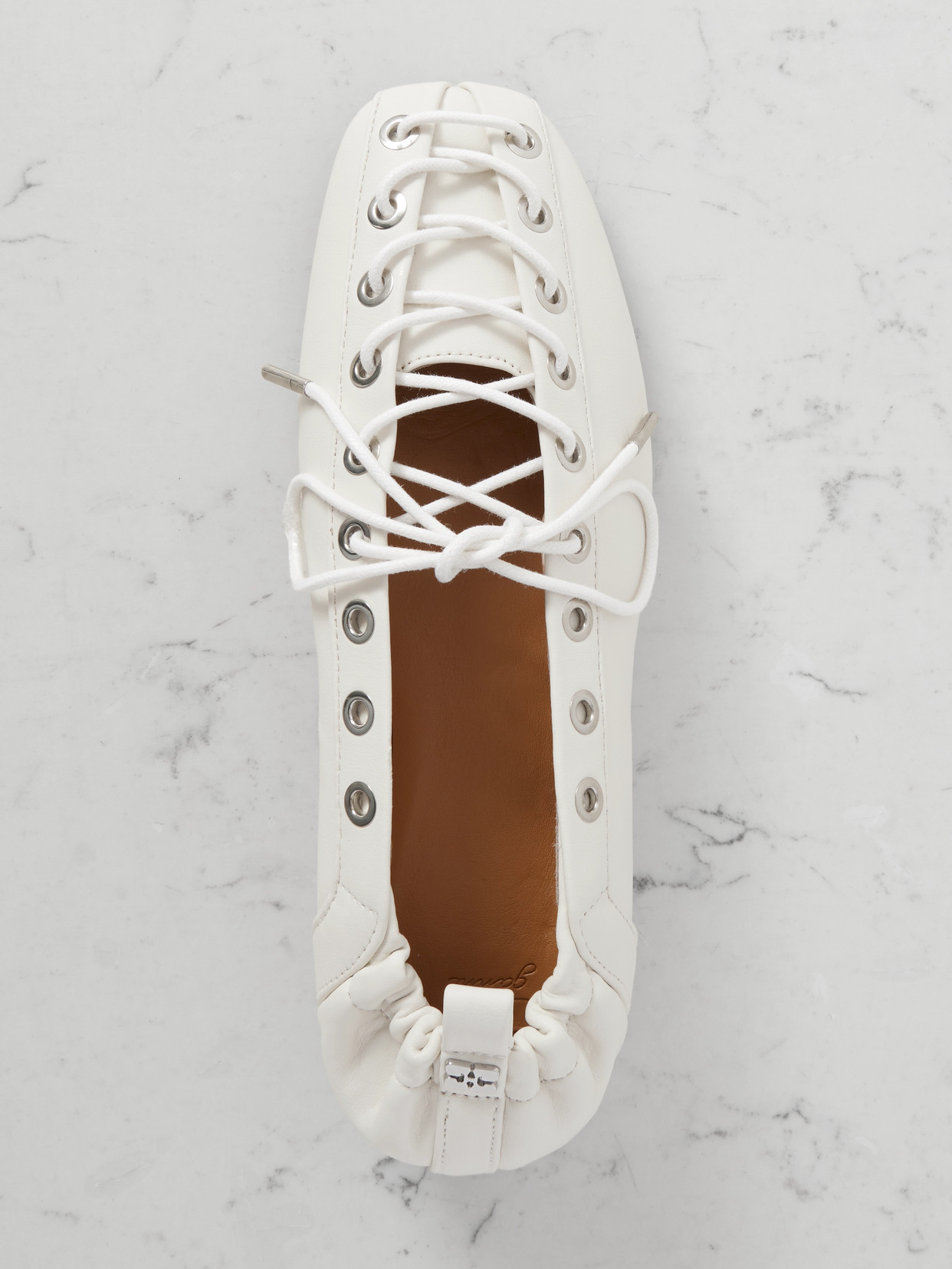 Ganni Lace-up Embellished Recycled Leather Ballet Flats In Neutral