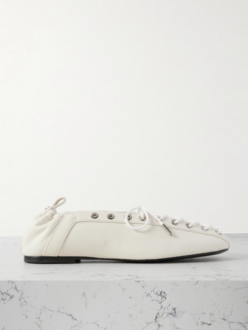 GANNI Lace-up embellished recycled leather ballet flats