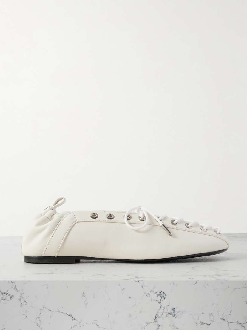 Ganni Lace-up Embellished Recycled Leather Ballet Flats