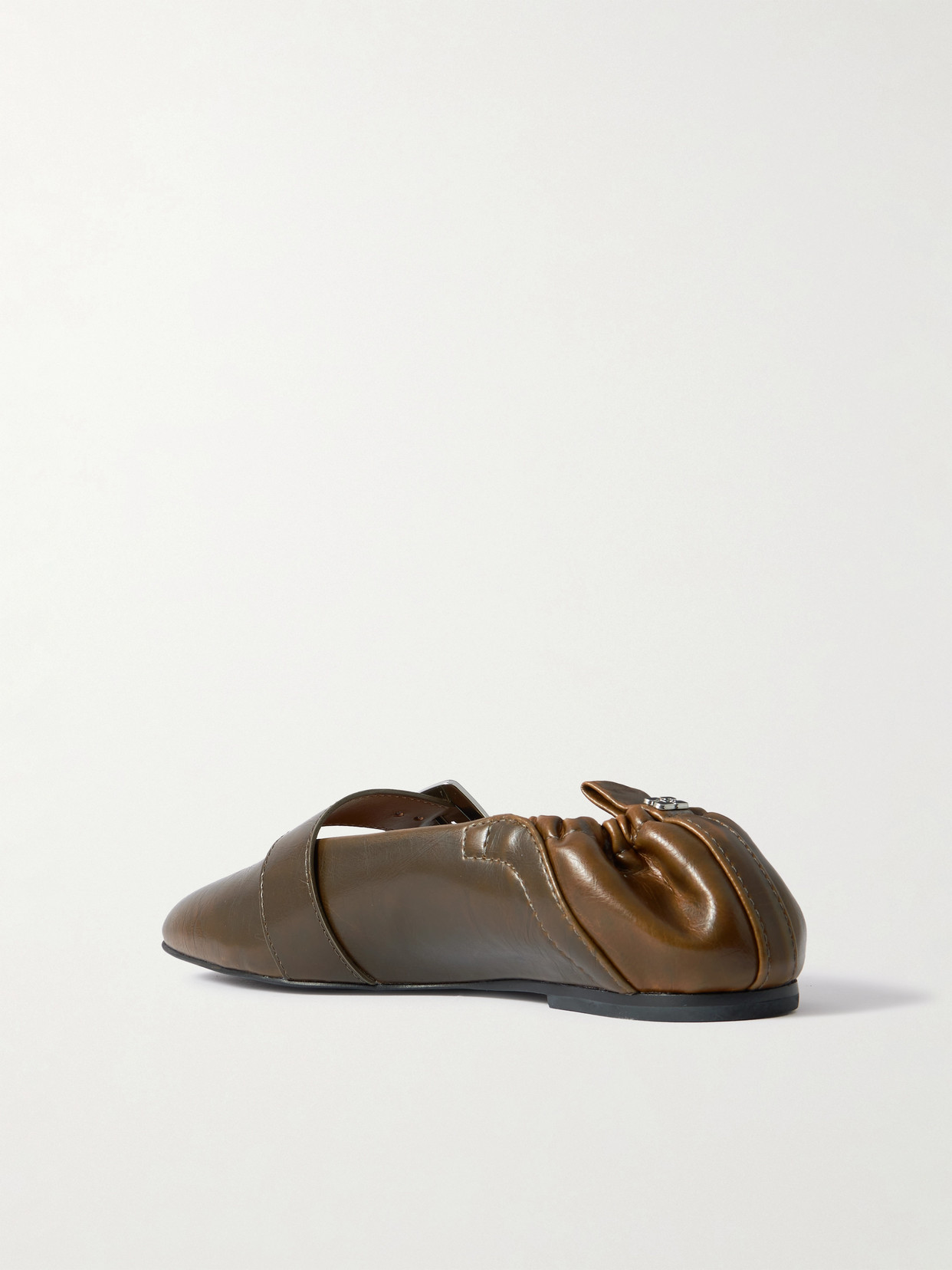 Ganni Khaki Buckle Strap Ballerina Flats In Multi