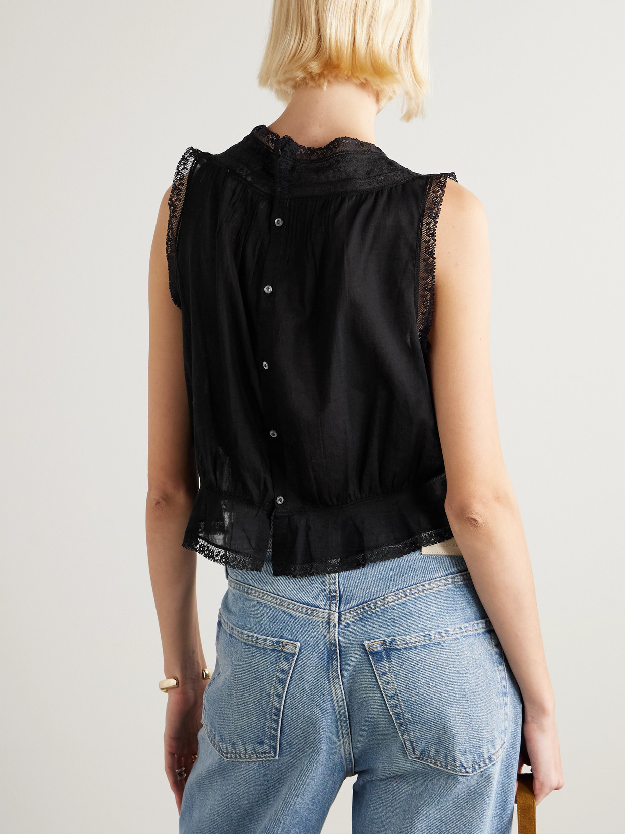 Dôen - Lilibet Lace-Trimmed Pintucked Organic Cotton-Voile Top