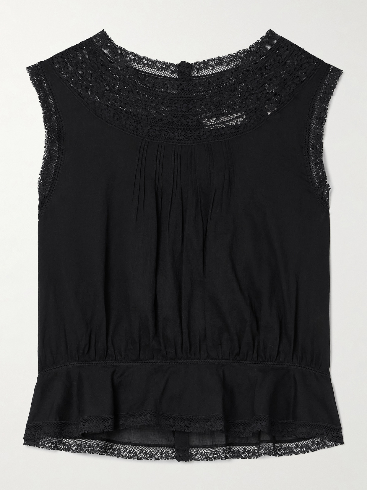 Doen Lilibet Lace-trimmed Pintucked Organic Cotton-voile Top In Black