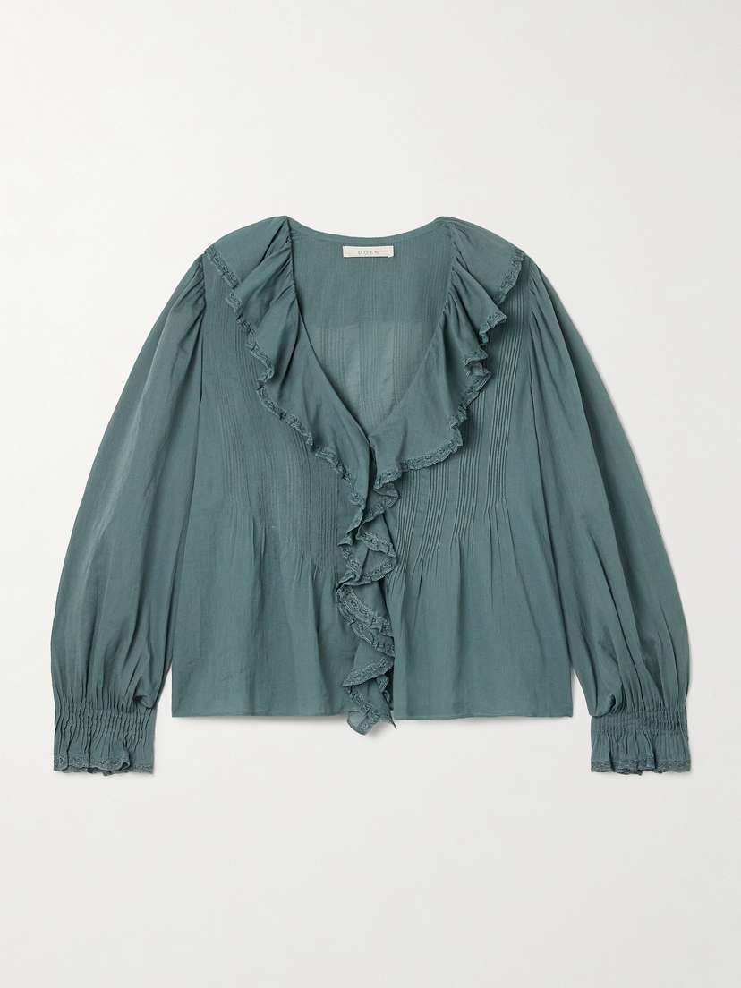 DÔEN Hardy Lace-trimmed Ruffled Pintucked Organic Cotton-voile Blouse