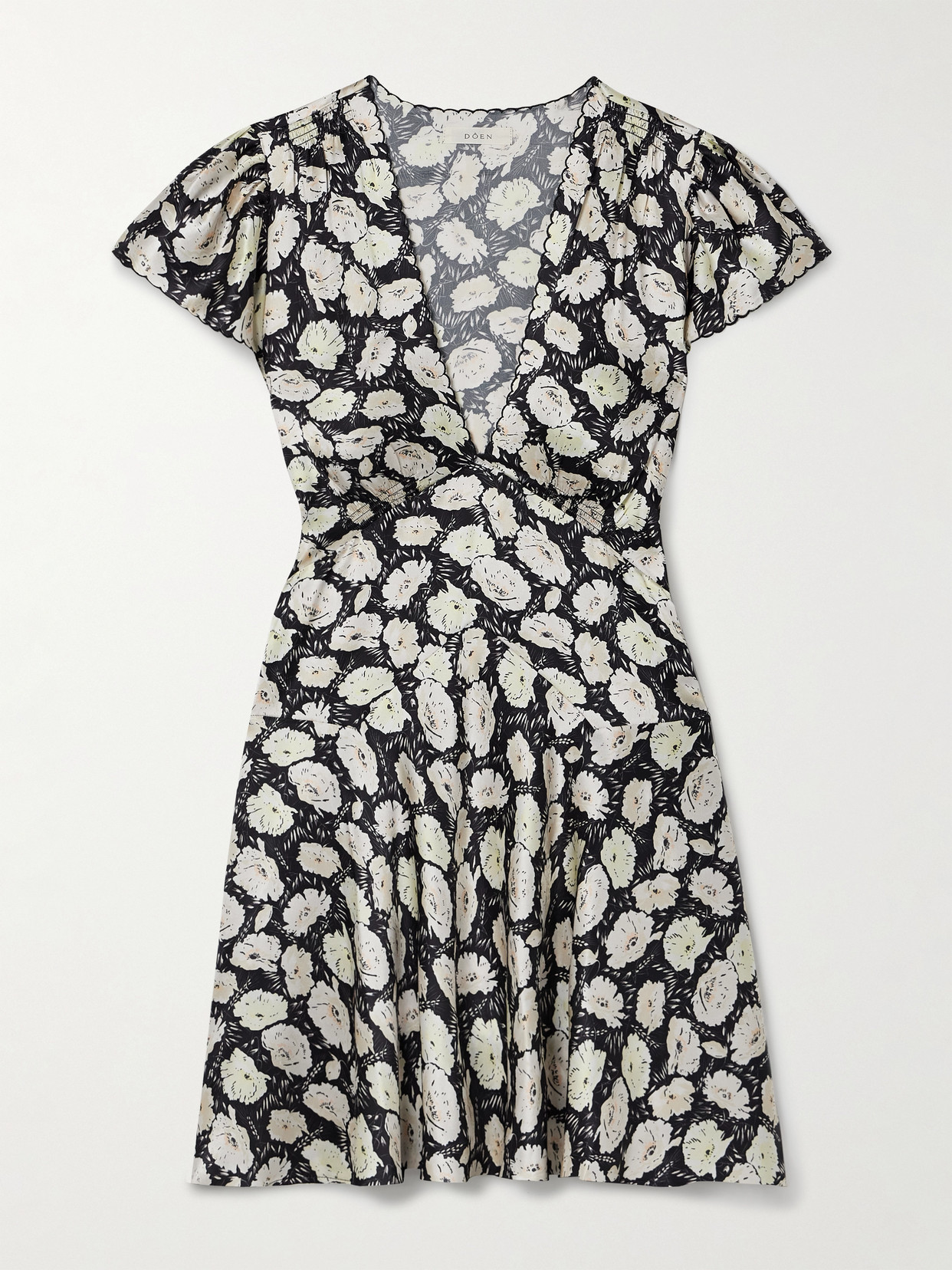 Doen Dianne Floral-print Silk-satin Mini Dress In Black