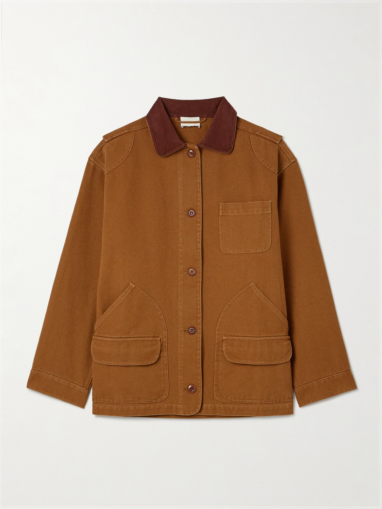 Doen Pascual Corduroy-trimmed Cotton-canvas Jacket In Brown