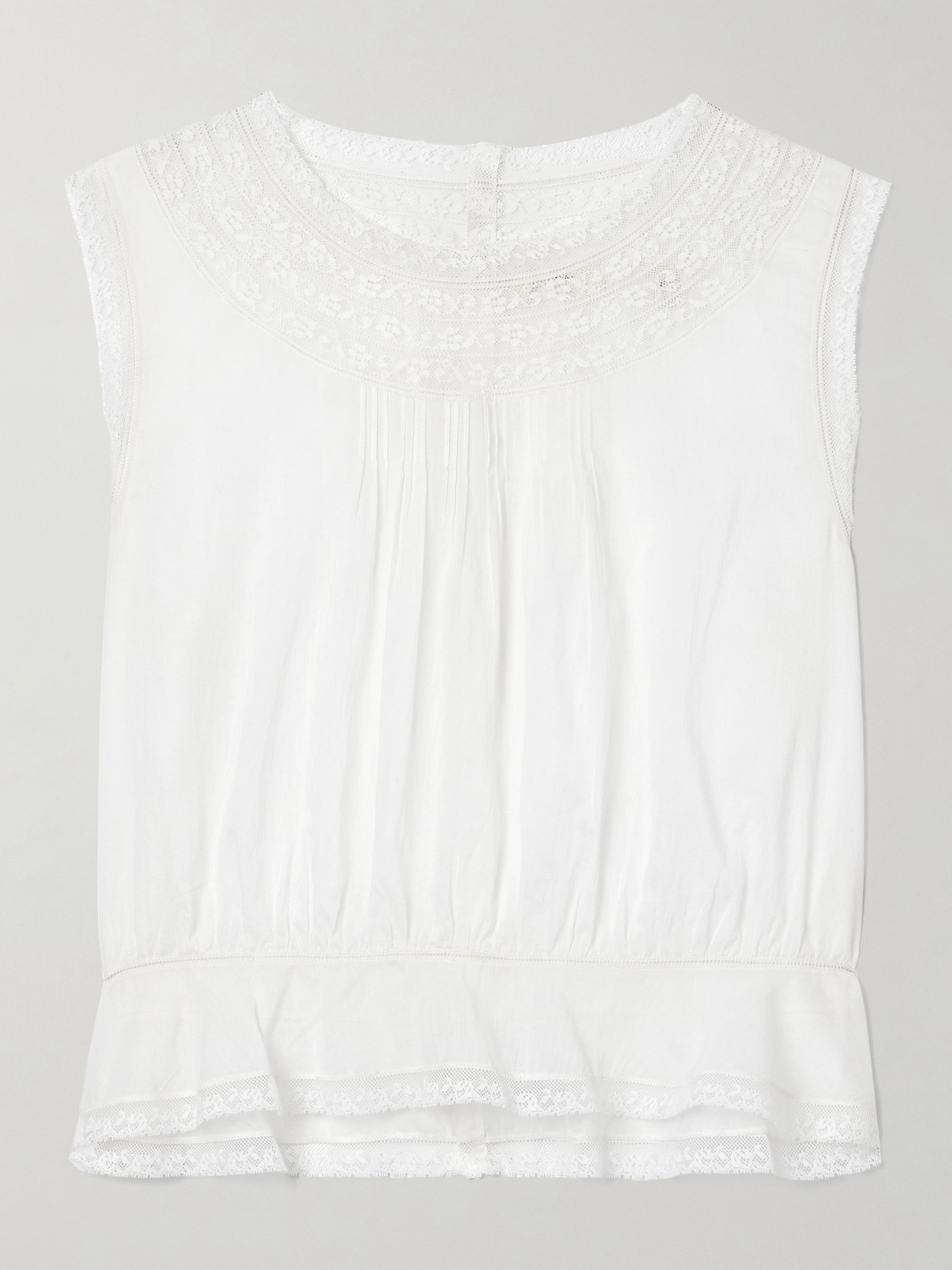 Doen Lilibet Lace-trimmed Pintucked Organic Cotton-voile Top In White