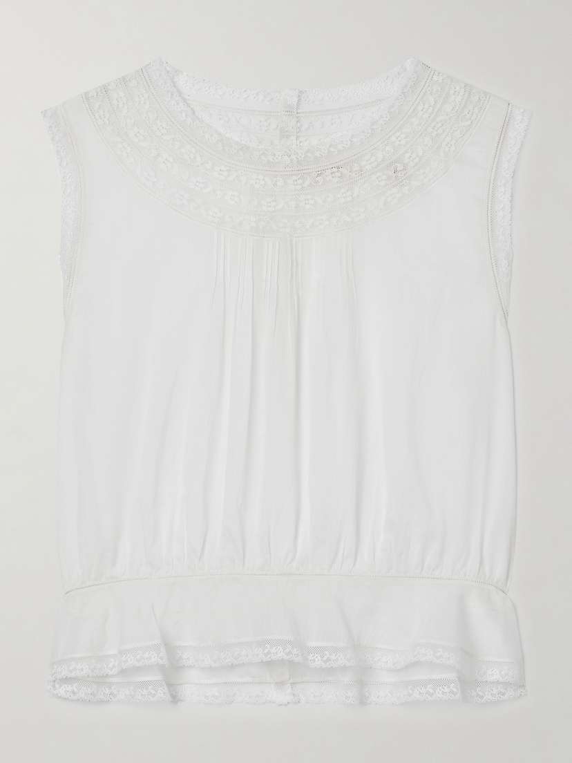 DÔEN Lilibet Lace-trimmed Pintucked Organic Cotton-voile Top