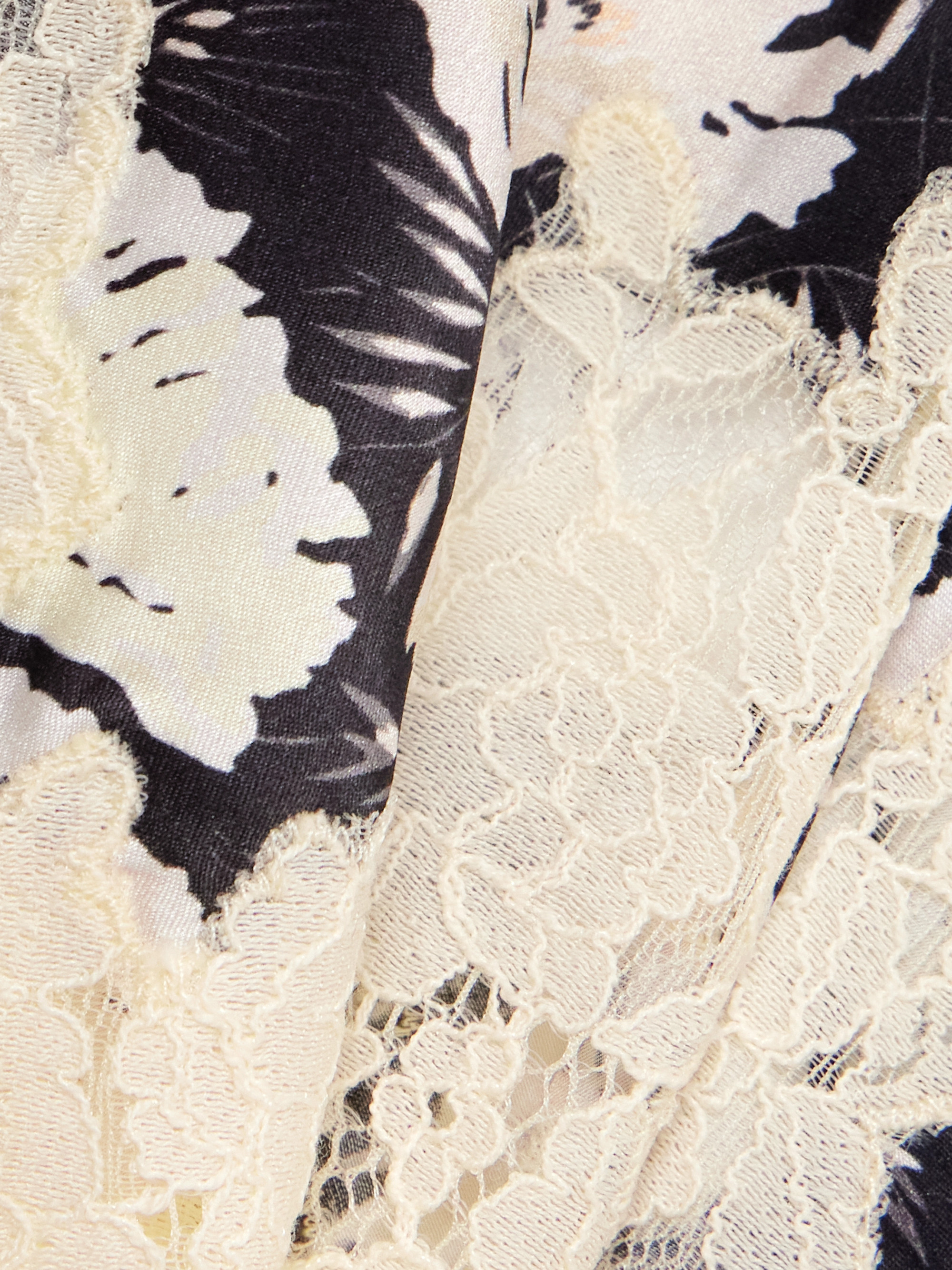 Dôen Elowette lace-trimmed floral-print silk-satin skirt