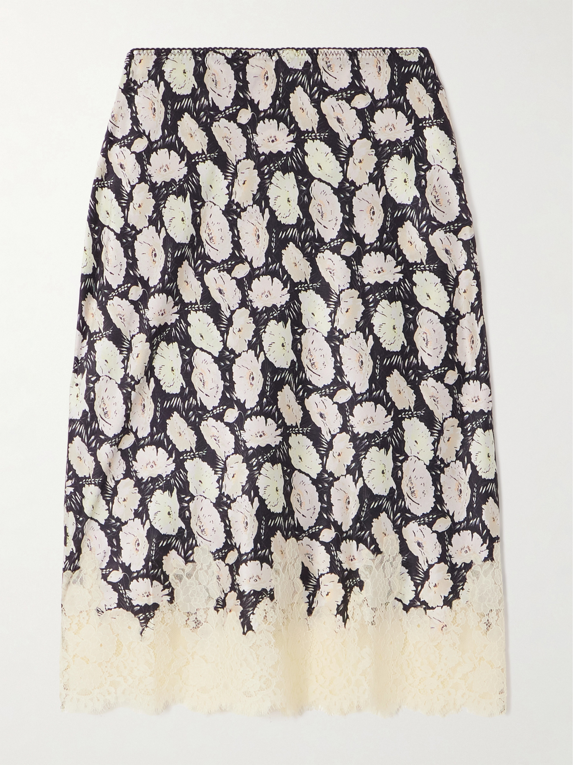 Dôen Elowette lace-trimmed floral-print silk-satin skirt