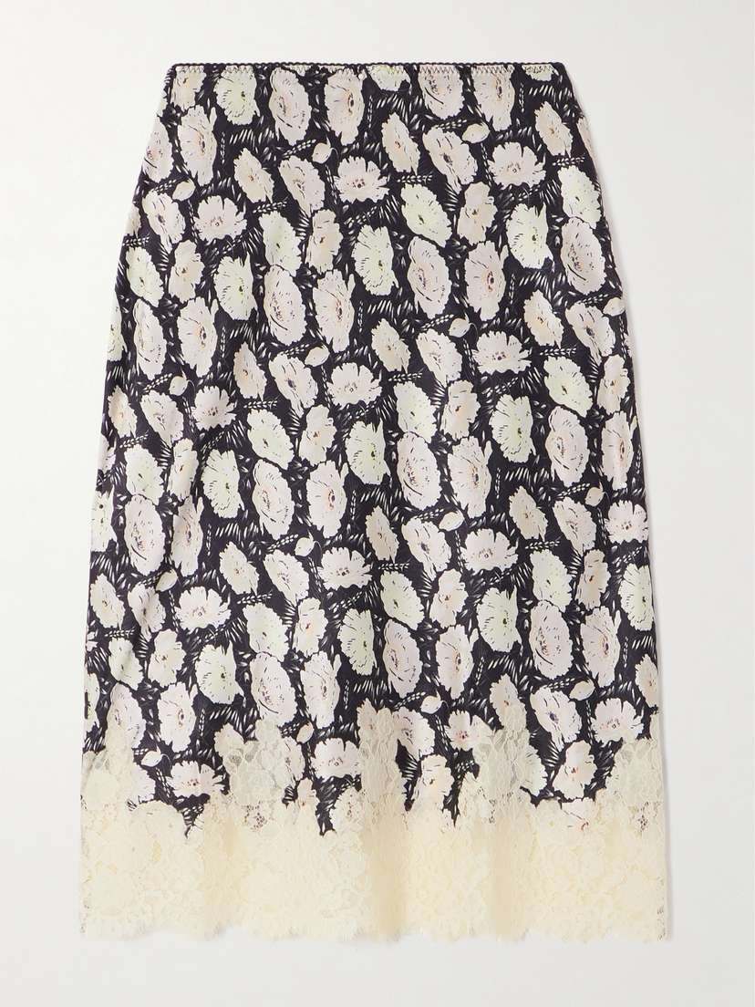 DÔEN Elowette Lace-trimmed Floral-print Silk-satin Skirt