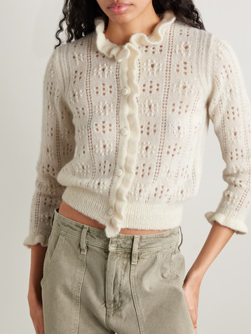 Dôen Claudie ruffled pointelle-knit alpaca-blend cardigan