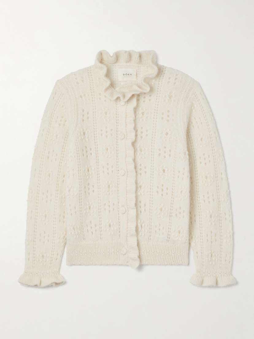DÔEN Claudie Ruffled Pointelle-knit Alpaca-blend Cardigan