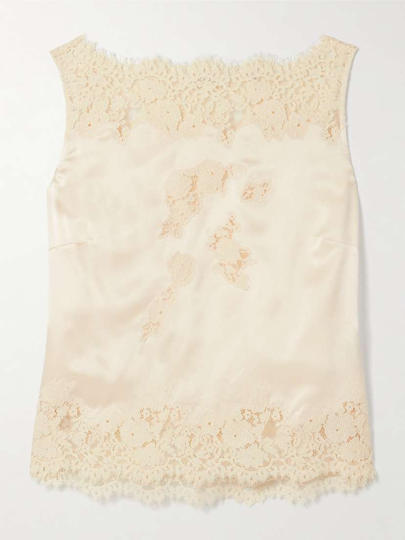 DÔEN Viviane Lace-trimmed Silk-satin Top