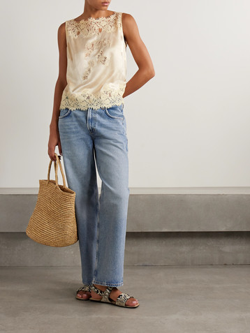 Dôen Viviane lace-trimmed silk-satin top