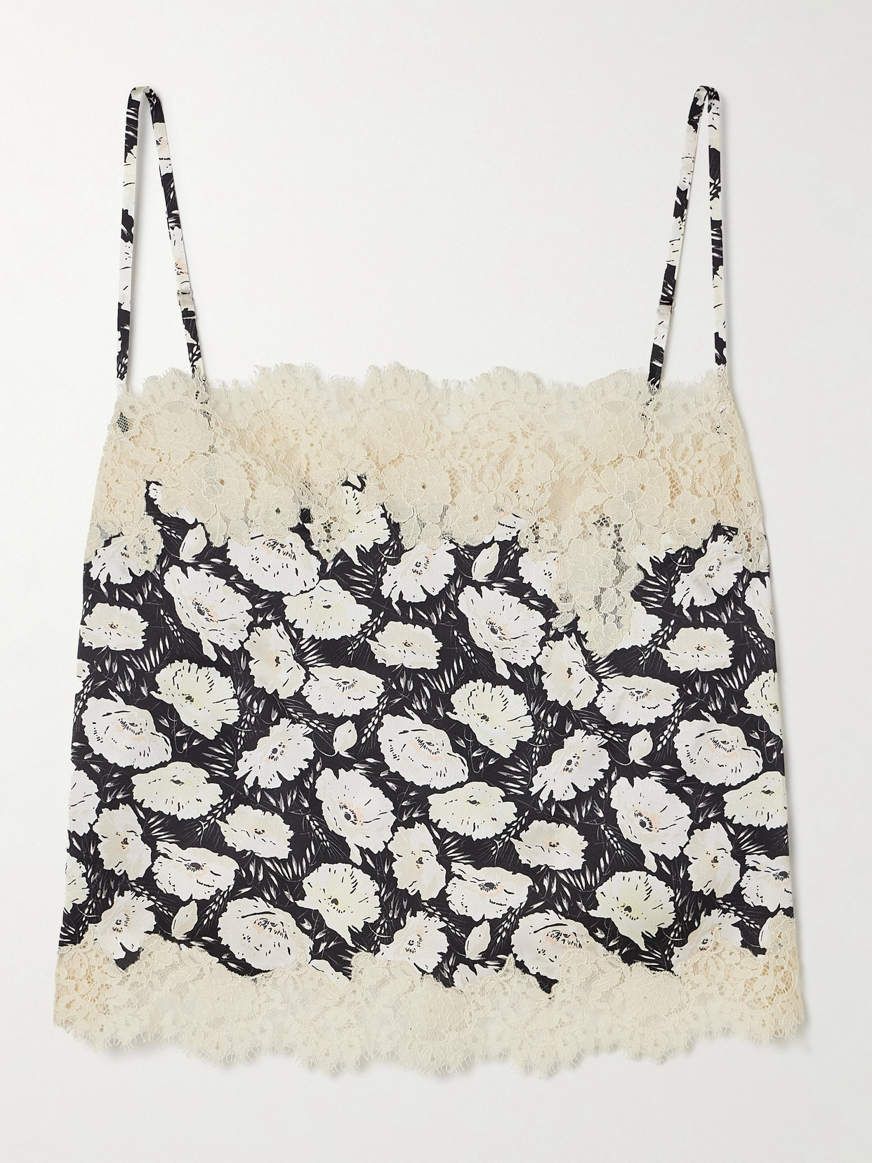 Doen Loure Lace-trimmed Floral-print Silk-satin Camisole In Neutral