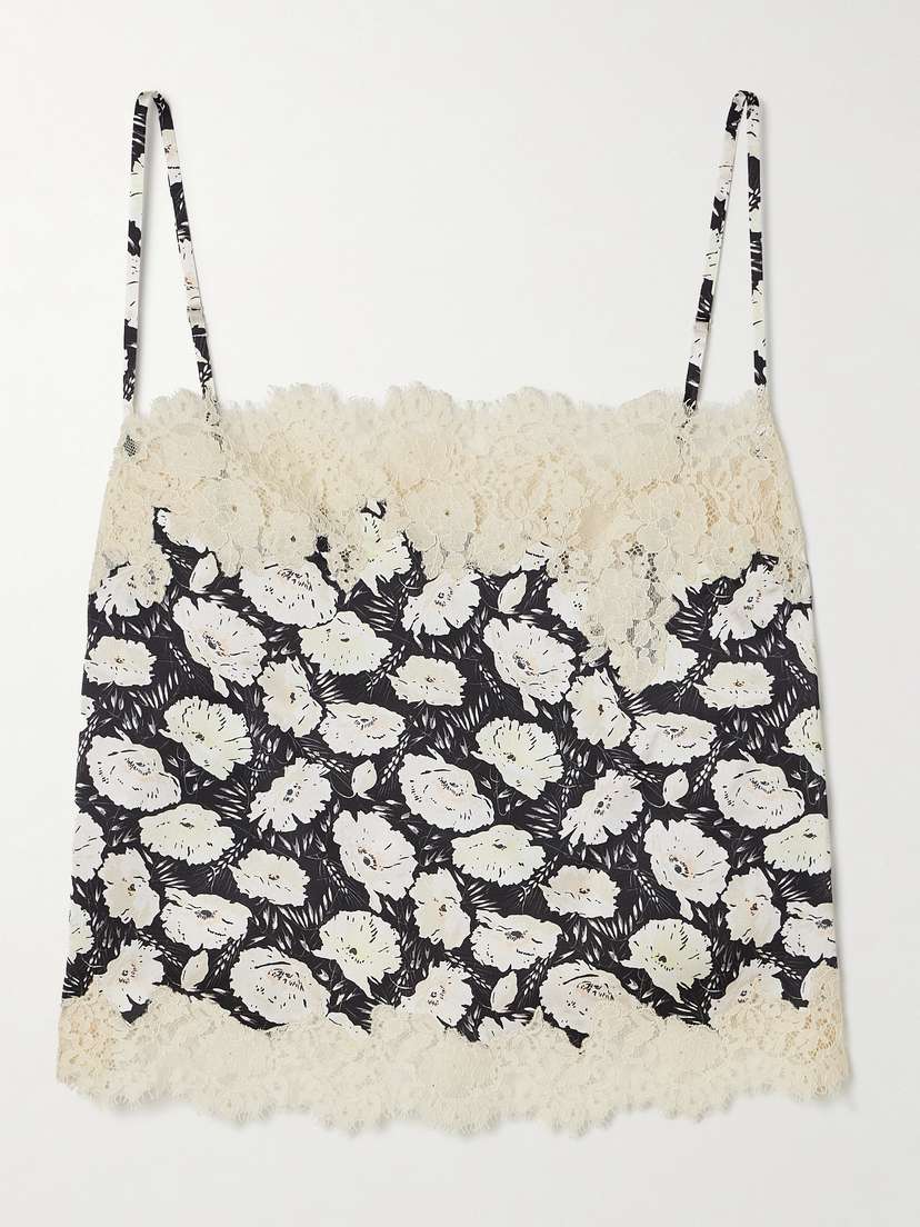 DÔEN Loure Lace-trimmed Floral-print Silk-satin Camisole