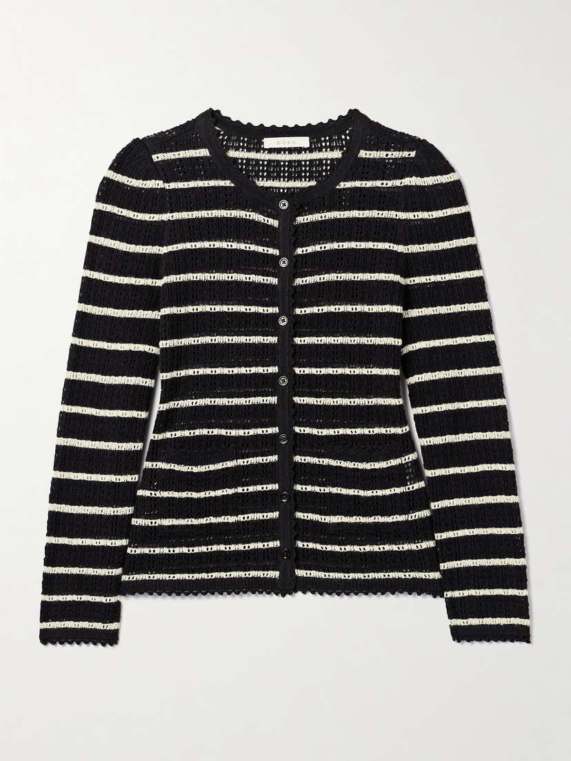 DÔEN Therese Striped Pointelle-knit Pima Cotton And Silk-blend Cardigan