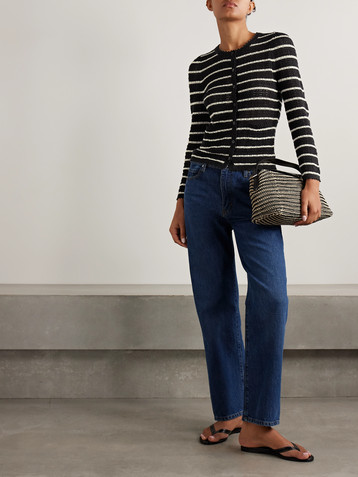 Dôen Therese striped pointelle-knit Pima cotton and silk-blend cardigan