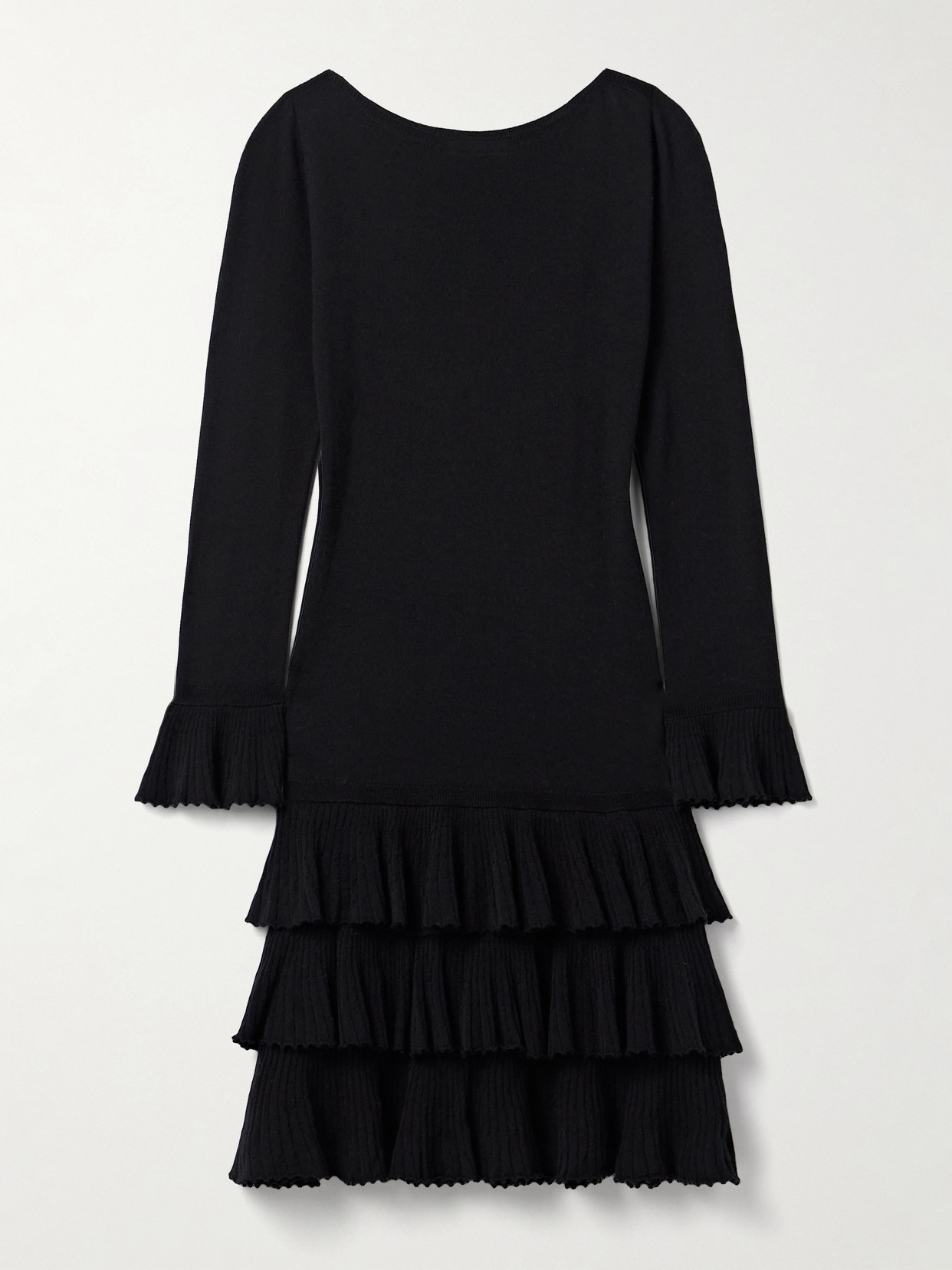 Doen Amelina Tiered Ruffled Merino Wool Mini Dress In Black