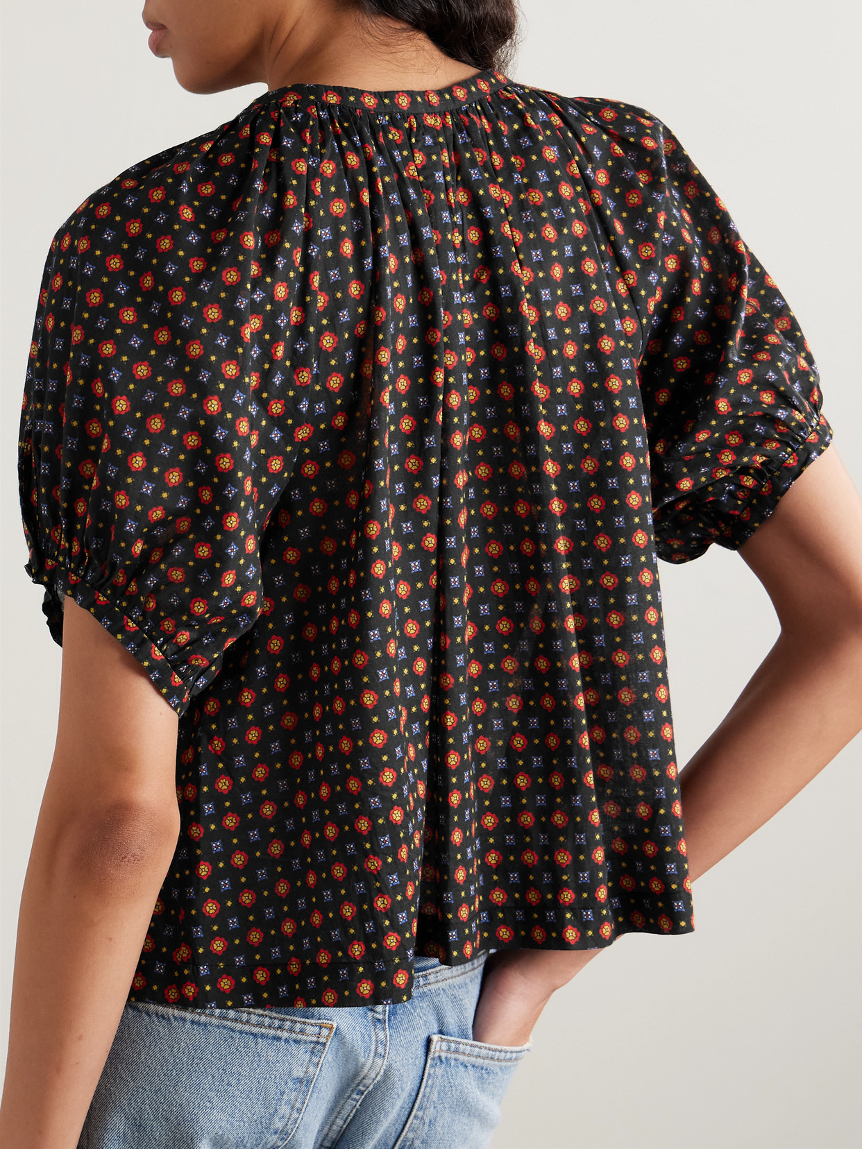 Dôen - June Gathered Floral-Print Organic Cotton-Voile Blouse