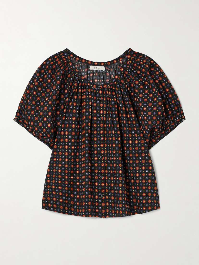 DÔEN June Gathered Floral-print Organic Cotton-voile Blouse