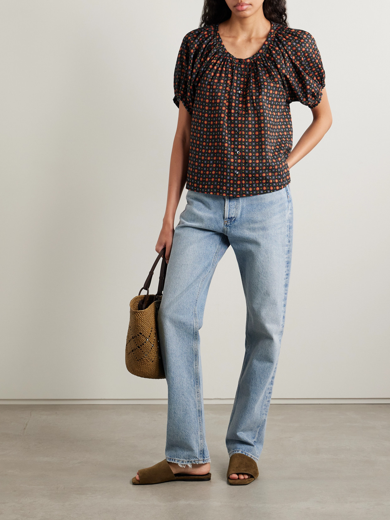 Dôen - June Gathered Floral-Print Organic Cotton-Voile Blouse