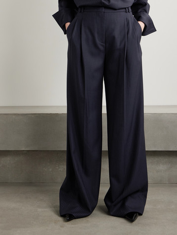 Another Tomorrow Pleated pinstriped wool-blend wide-leg pants