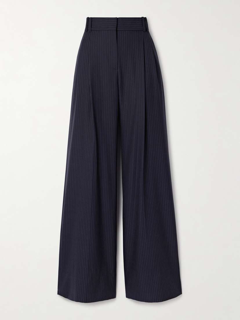 Another Tomorrow Pleated Pinstriped Wool-blend Wide-leg Pants