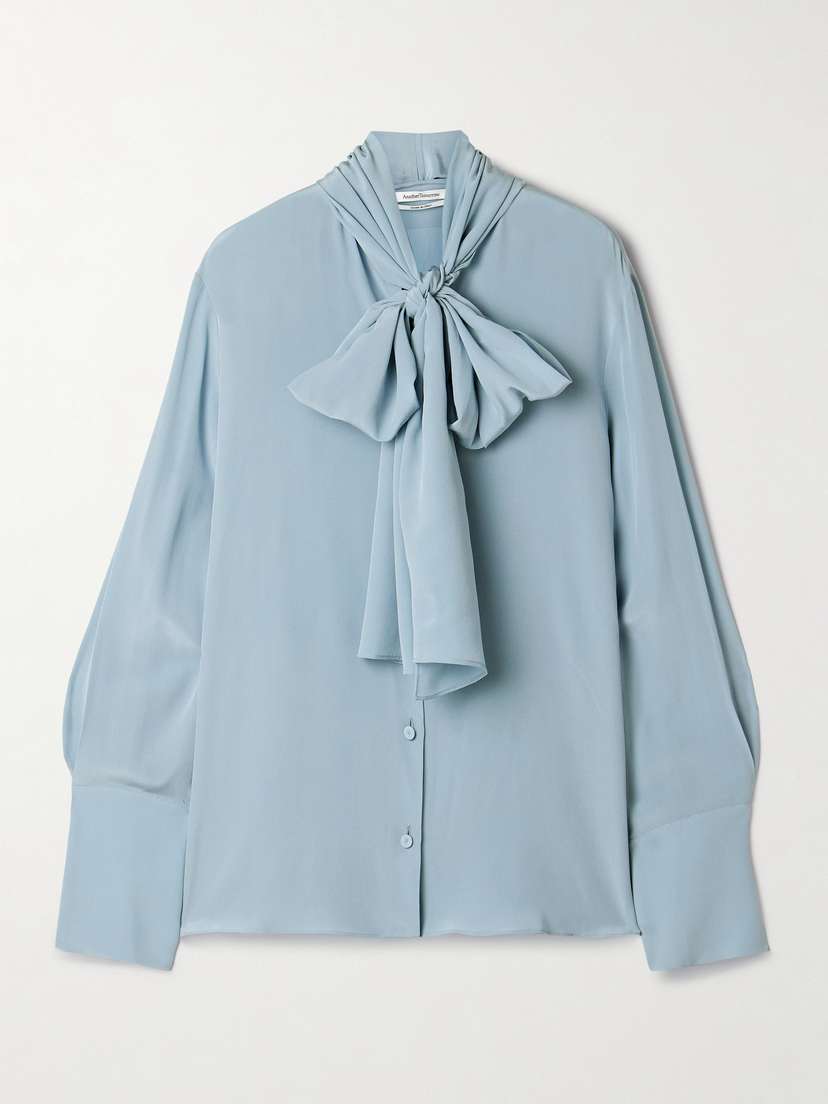 Another Tomorrow Pussy-bow Silk Crepe De Chine Blouse