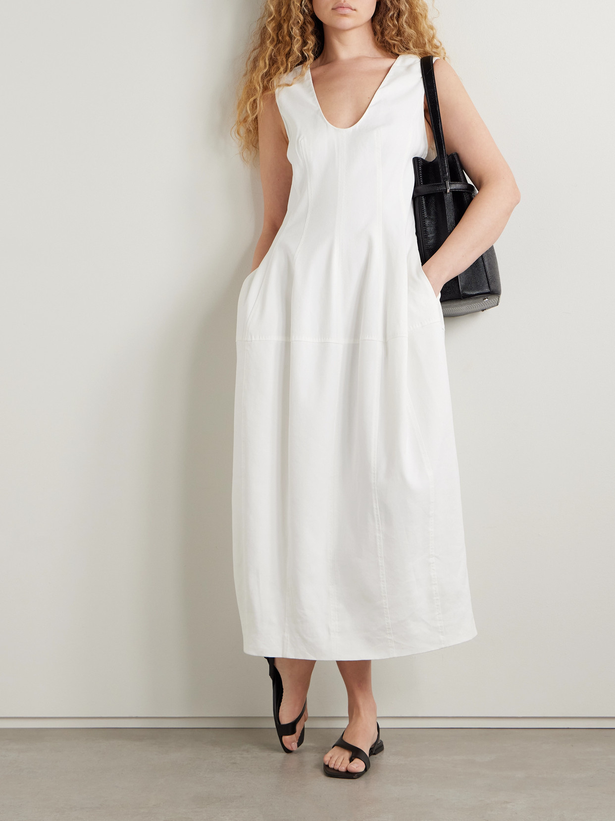 Another Tomorrow Organic Hemp-blend Midi Dress In Neutral