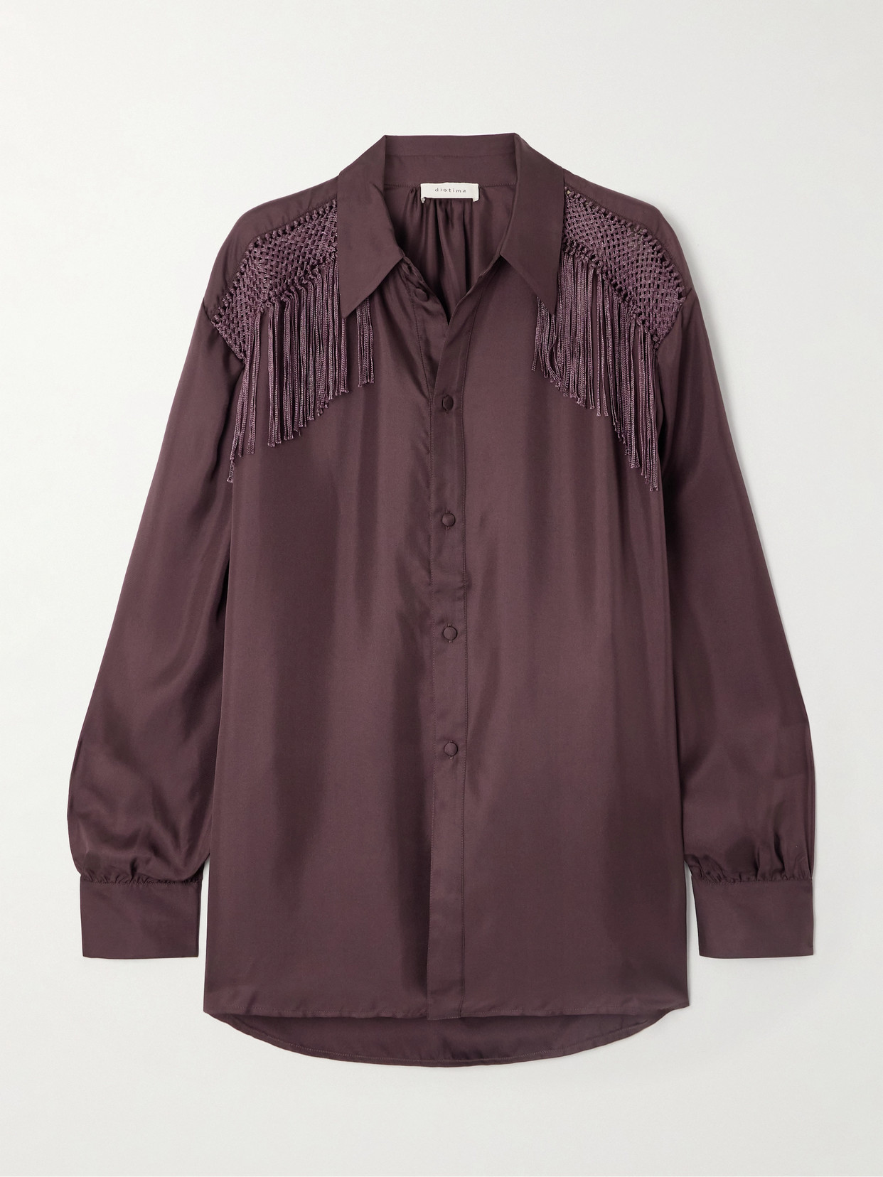 Diotima Epaulette Crochet-trimmed Fringed Silk-twill Shirt In Burgundy