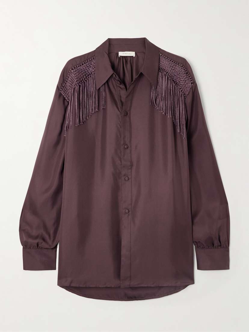 Diotima Epaulette Crochet-trimmed Fringed Silk-twill Shirt