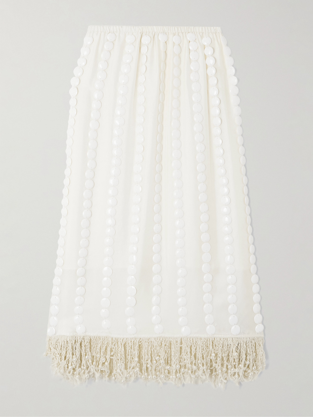Diotima Coverley Embellished Fringed Silk-satin Midi Skirt In White